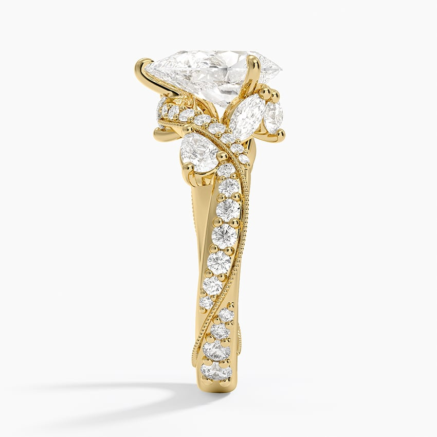 2CT Pear Cut Camellia Gold Lab Grown Diamond Ring