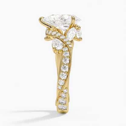 2CT Pear Cut Camellia Gold Lab Grown Diamond Ring