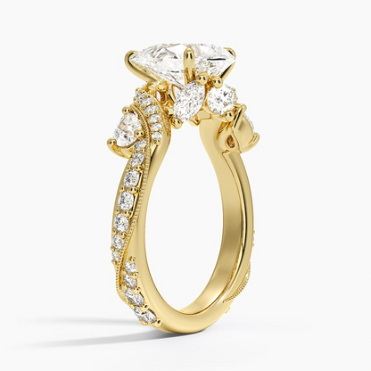 2CT Pear Cut Camellia Gold Lab Grown Diamond Ring