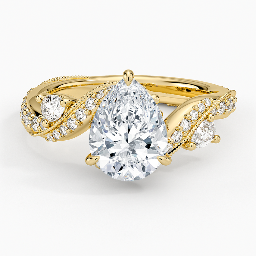2CT Pear Cut Camellia Gold Lab Grown Diamond Ring