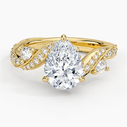 2CT Pear Cut Camellia Gold Lab Grown Diamond Ring