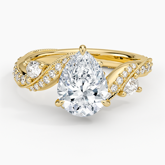 2CT Pear Cut Camellia Gold Lab Grown Diamond Ring