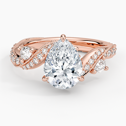 2CT Pear Cut Camellia Gold Lab Grown Diamond Ring