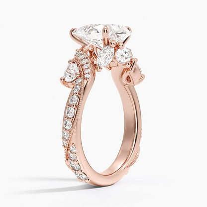 2CT Pear Cut Camellia Gold Lab Grown Diamond Ring