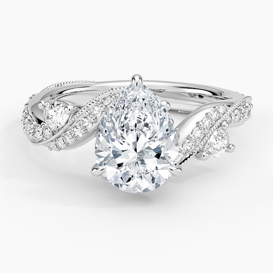 2CT Pear Cut Camellia Gold Lab Grown Diamond Ring