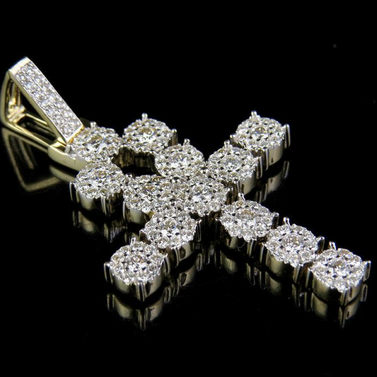 10K Gold Lab Grown Diamond Cluster Ankh Cross Pendant.
