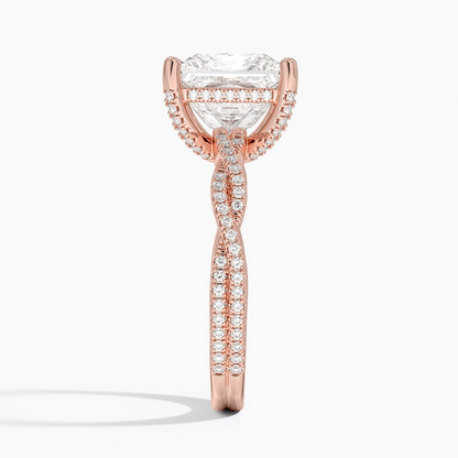 4Ct Princess Lab Grown Diamond Twisted Band Solitaire Ring