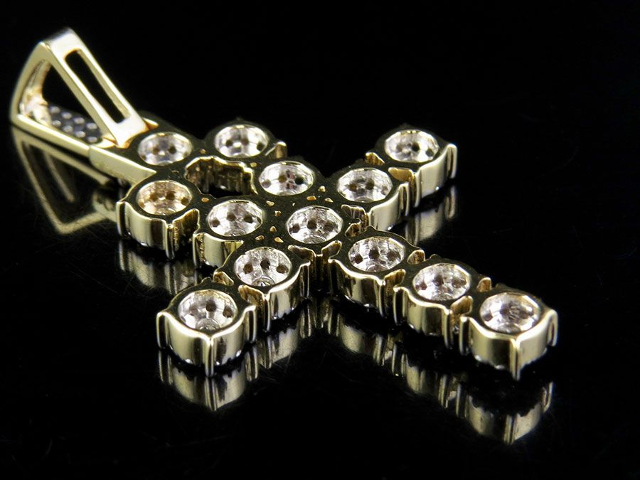 10K Gold Lab Grown Diamond Cluster Ankh Cross Pendant.