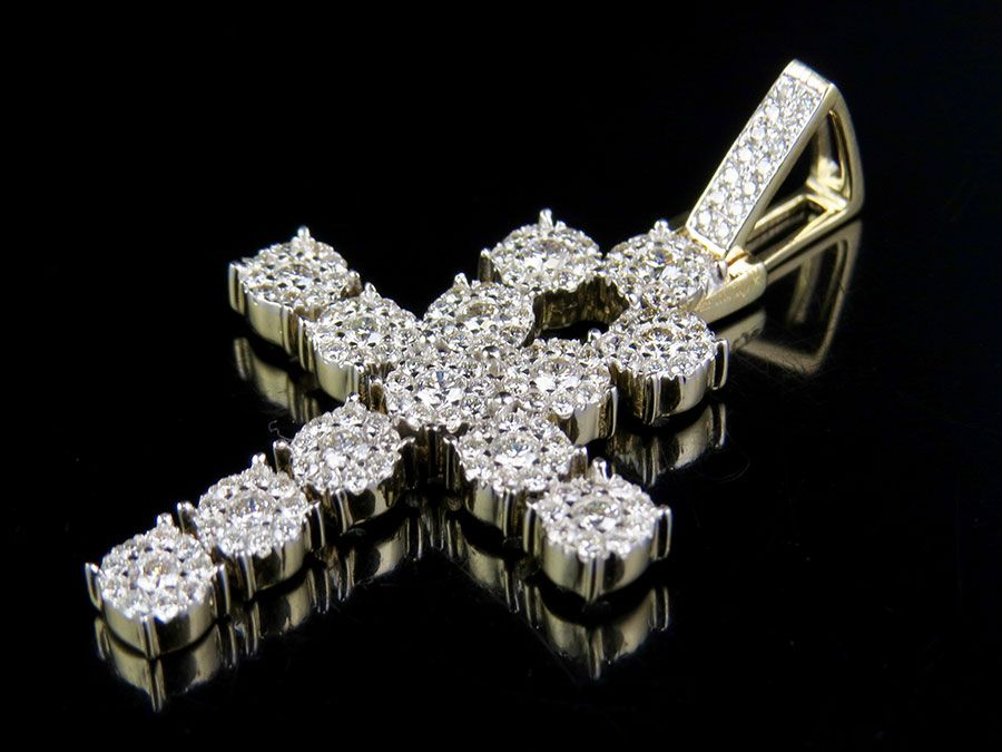 10K Gold Lab Grown Diamond Cluster Ankh Cross Pendant.