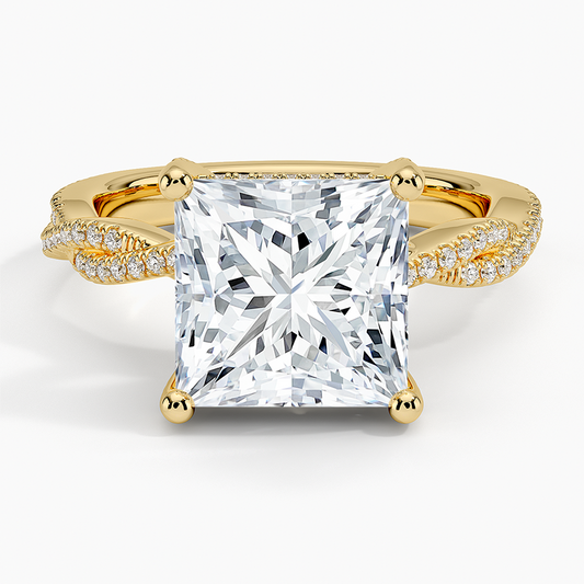 4Ct Princess Lab Grown Diamond Twisted Band Solitaire Ring