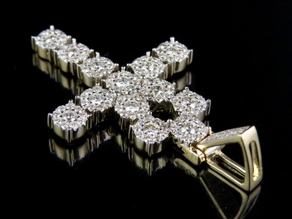 10K Gold Lab Grown Diamond Cluster Ankh Cross Pendant.