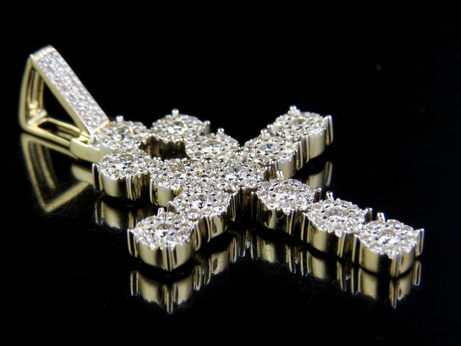 10K Gold Lab Grown Diamond Cluster Ankh Cross Pendant.