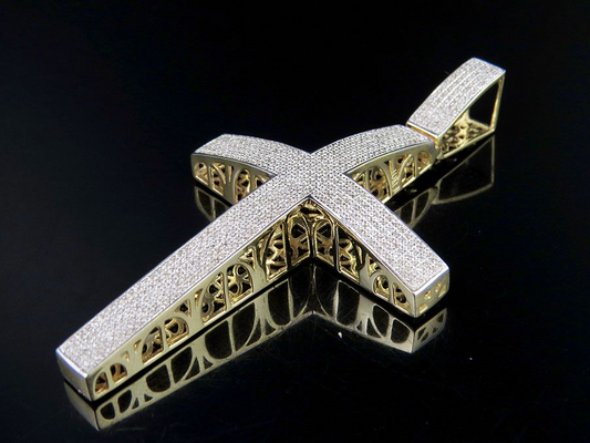 10k Lab Grown Diamond Dome Cross Pendant Charm
