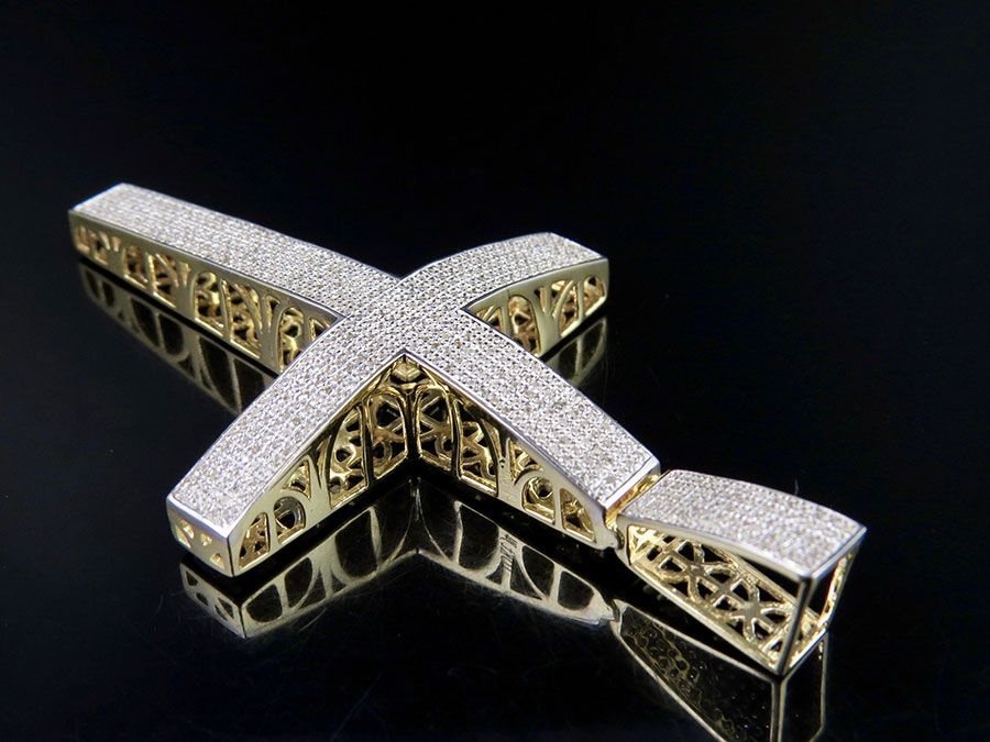 10k Lab Grown Diamond Dome Cross Pendant Charm