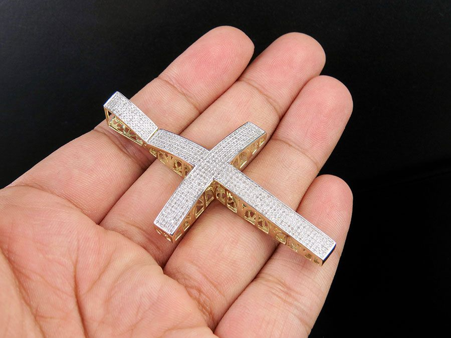 10k Lab Grown Diamond Dome Cross Pendant Charm