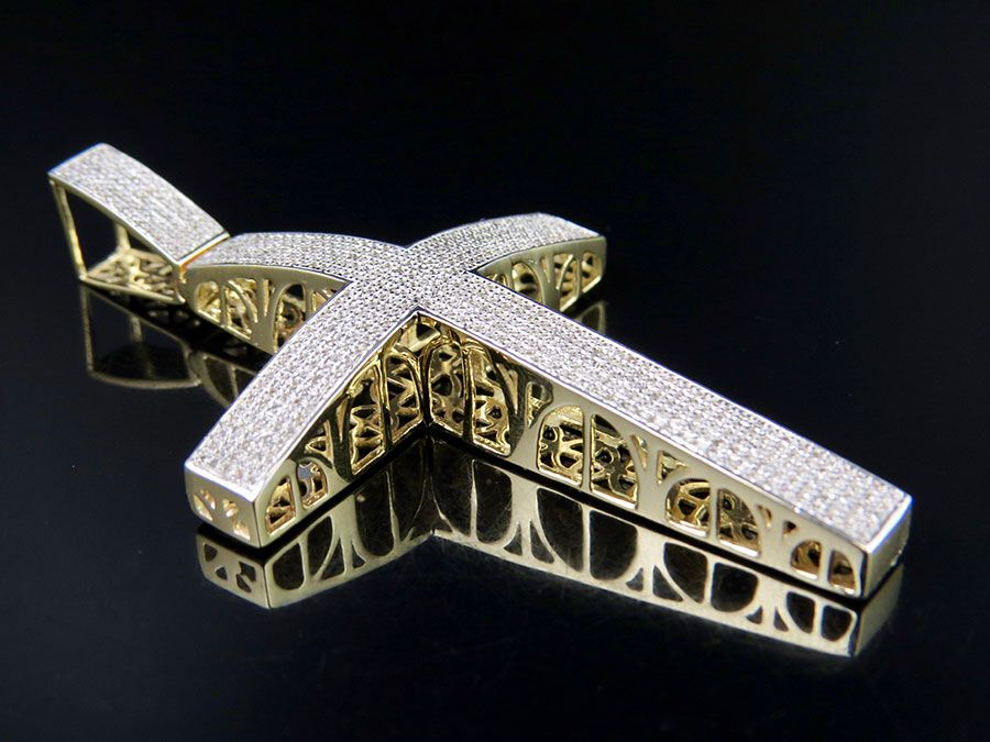 10k Lab Grown Diamond Dome Cross Pendant Charm