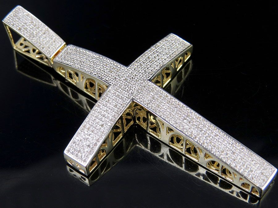 10k Lab Grown Diamond Dome Cross Pendant Charm