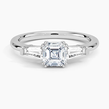 3/4Ct Asscher Lab Grown Diamond Double Prong Three Stone Ring