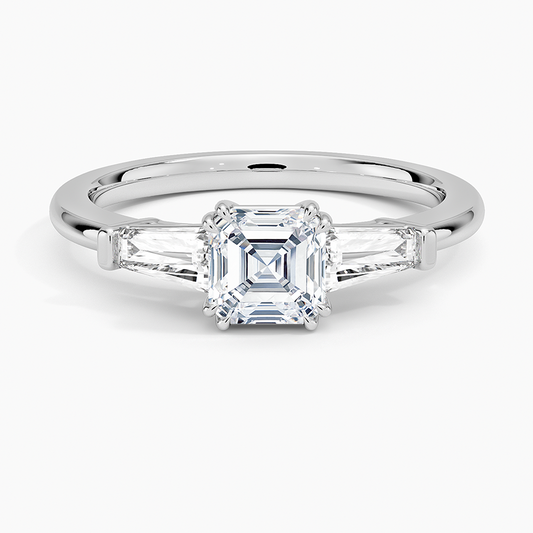3/4Ct Asscher Lab Grown Diamond Double Prong Three Stone Ring