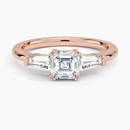 3/4Ct Asscher Lab Grown Diamond Double Prong Three Stone Ring