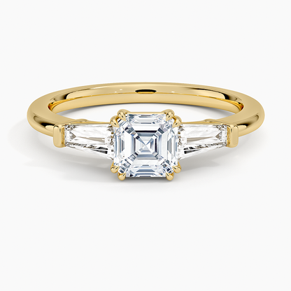3/4Ct Asscher Lab Grown Diamond Double Prong Three Stone Ring