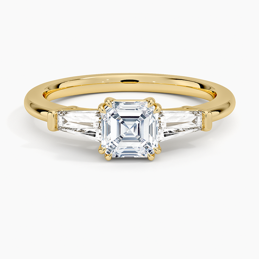 3/4Ct Asscher Lab Grown Diamond Double Prong Three Stone Ring