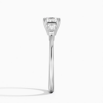 3/4Ct Asscher Lab Grown Diamond Double Prong Three Stone Ring