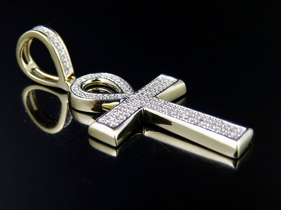 1.6 Inch 10K Ankh Cross Lab Grown Diamond Pendant