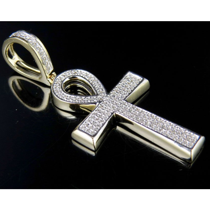 1.6 Inch 10K Ankh Cross Lab Grown Diamond Pendant