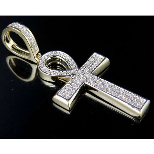 1.6 Inch 10K Ankh Cross Lab Grown Diamond Pendant