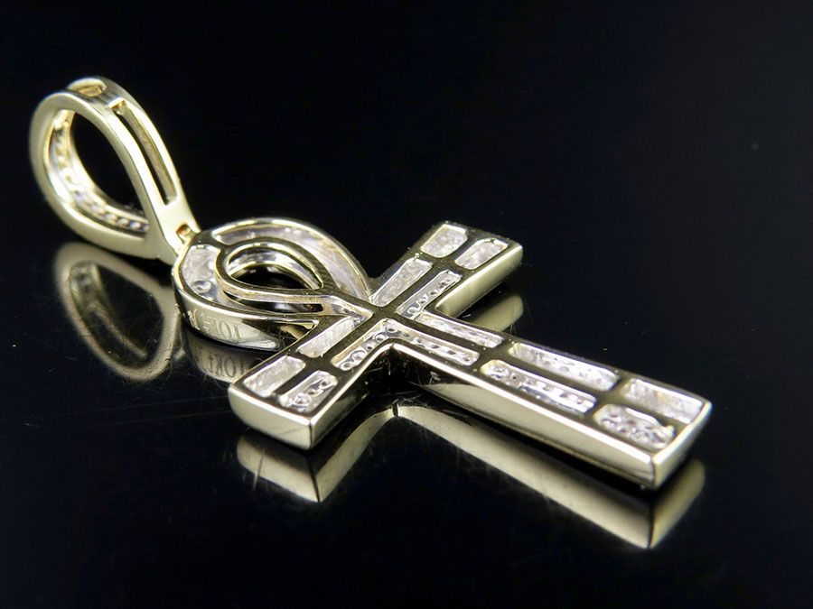 1.6 Inch 10K Ankh Cross Lab Grown Diamond Pendant