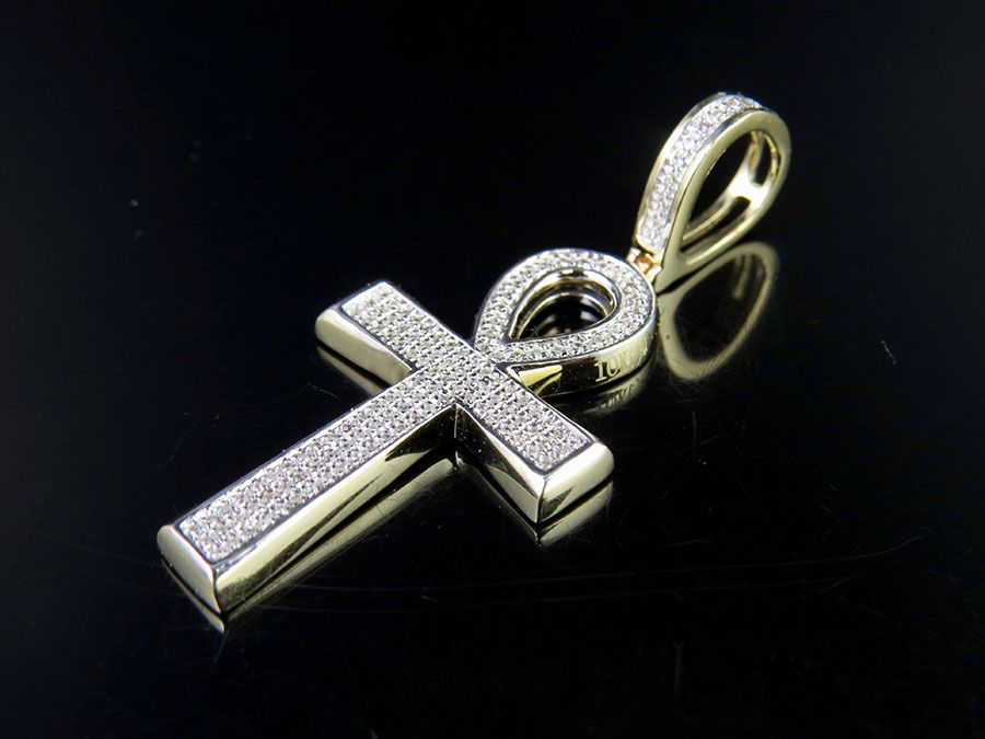 1.6 Inch 10K Ankh Cross Lab Grown Diamond Pendant