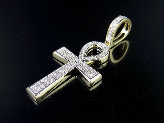 1.6 Inch 10K Ankh Cross Lab Grown Diamond Pendant