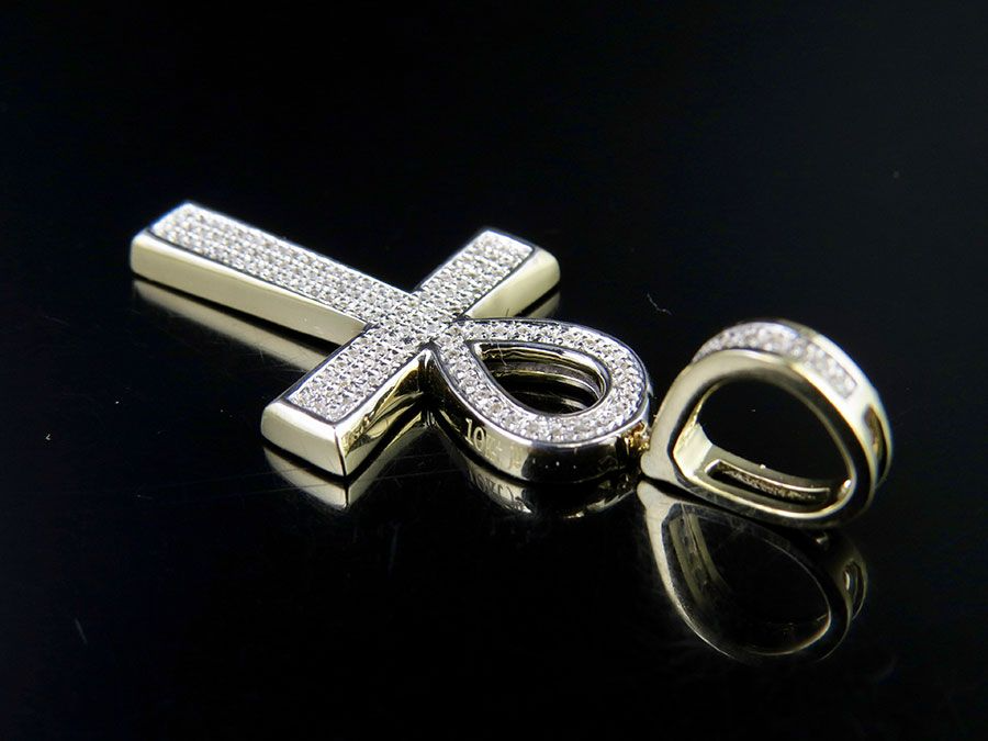 1.6 Inch 10K Ankh Cross Lab Grown Diamond Pendant