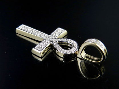 1.6 Inch 10K Ankh Cross Lab Grown Diamond Pendant