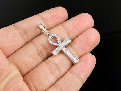 1.6 Inch 10K Ankh Cross Lab Grown Diamond Pendant