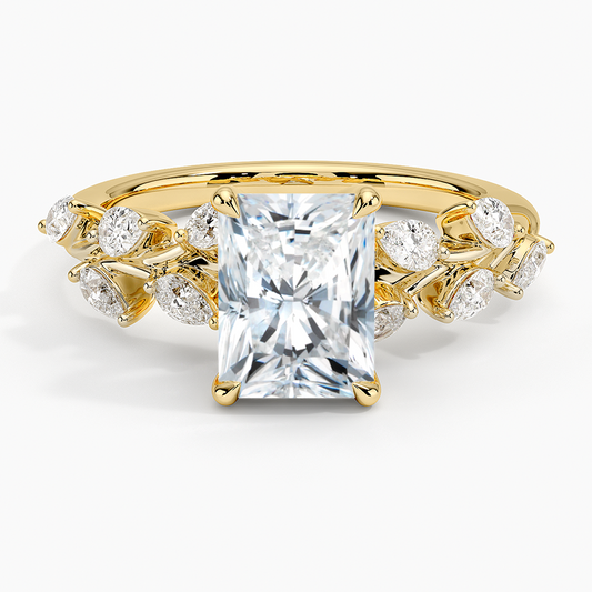 11/2Ct Radiant Lab Grown Diamond Leaf Engagement Ring