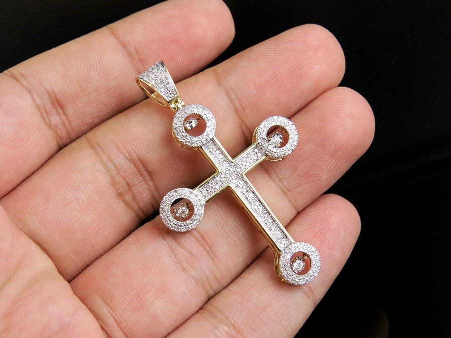 2 Inch 10K Dancing Lab Grown Diamond Cross Pendant