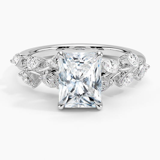 11/2Ct Radiant Lab Grown Diamond Leaf Engagement Ring