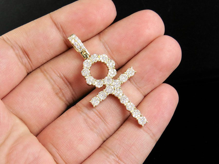 Lab Grown Diamond 14k Cluster Ankh Cross Pendant