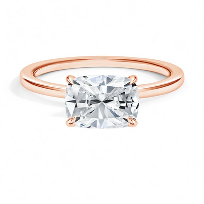 2Ct Cushion Lab Grown Diamond East West Solitaire Ring