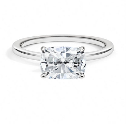 2Ct Cushion Lab Grown Diamond East West Solitaire Ring