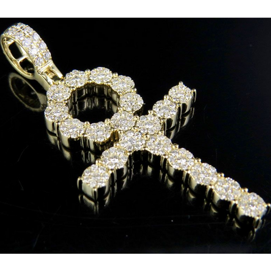 Lab Grown Diamond 14k Cluster Ankh Cross Pendant