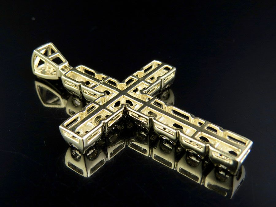 2.2 Inch Lab Grown Diamond 10K Block Cross Pendant