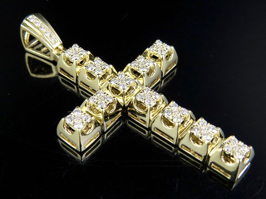 2.2 Inch Lab Grown Diamond 10K Block Cross Pendant