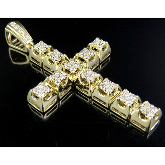 2.2 Inch Lab Grown Diamond 10K Block Cross Pendant