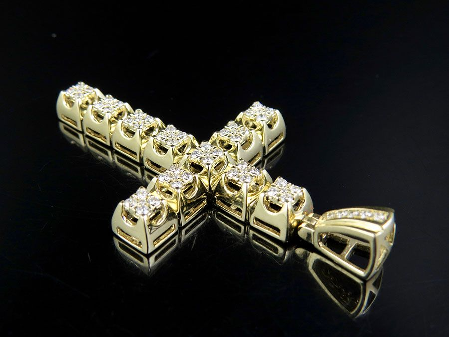 2.2 Inch Lab Grown Diamond 10K Block Cross Pendant