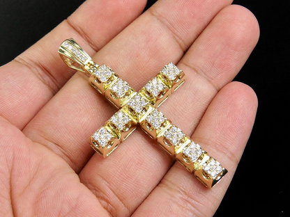 2.2 Inch Lab Grown Diamond 10K Block Cross Pendant