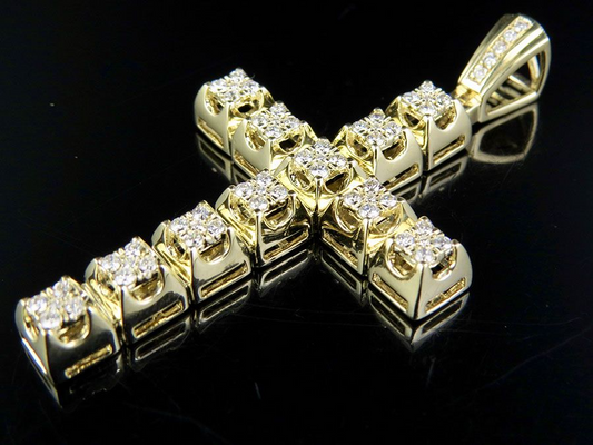 2.2 Inch Lab Grown Diamond 10K Block Cross Pendant