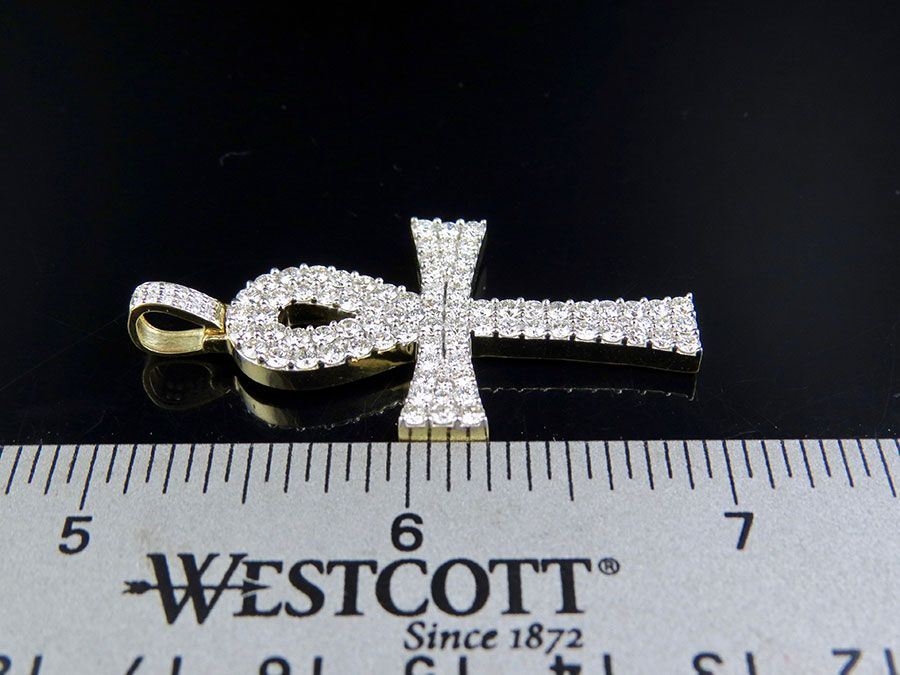 10K Solid Gold Lab Grown Diamond Ankh Cross Pendant